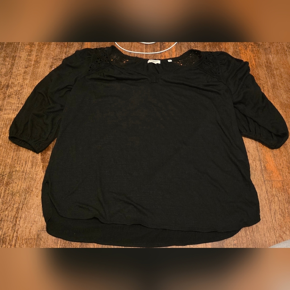 Black Women's Lace-Yoke Blouse - Classic Casual Top